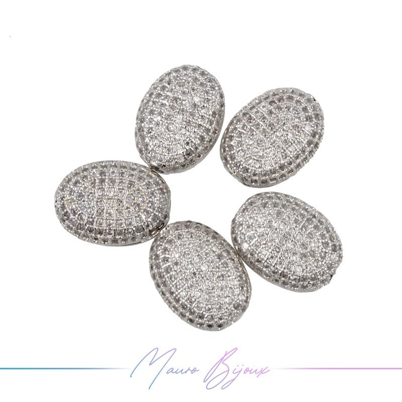 Passanti Ovale in Ottone con Zirconi Argento 14x10.5mm