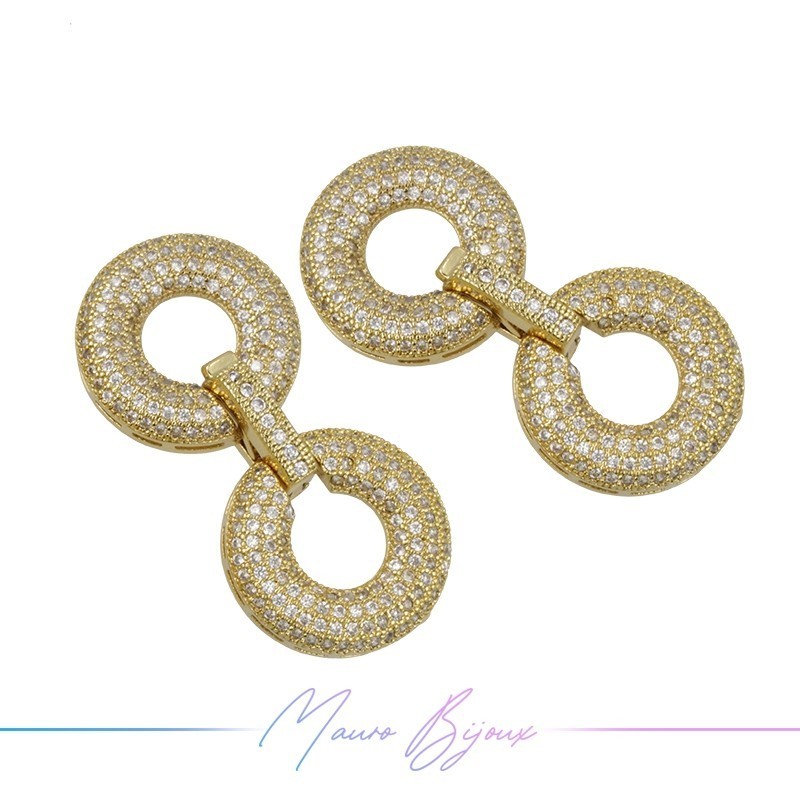 Chiusura Due Cerchi in Ottone con Zirconi Dorato 38.2x18.2mm