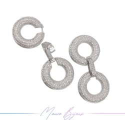 Chiusura Due Cerchi in Ottone con Zirconi Argento 38.2x18.2mm