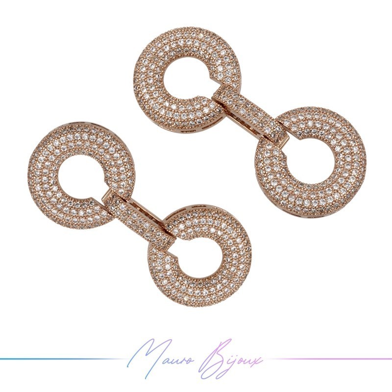 Chiusura Due Cerchi in Ottone con Zirconi Oro Rosa 38.2x18.2mm