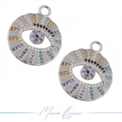 Ciondoli Occhio B in Ottone con Zirconi Argento 24x19.7mm