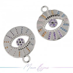 Ciondoli Occhio B in Ottone con Zirconi Argento 24x19.7mm