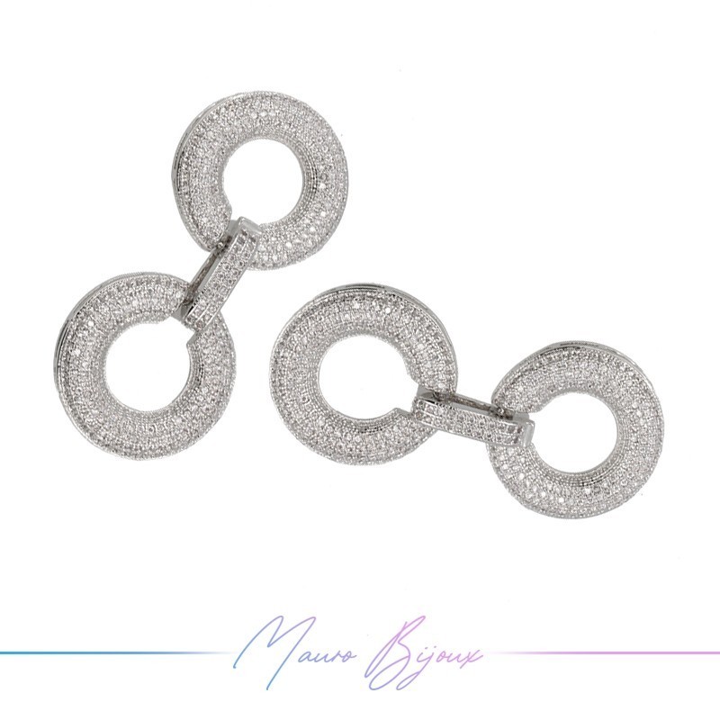 Closure Two Circles in Brass Pendant with Zircon Silver 51.3x23.5mm