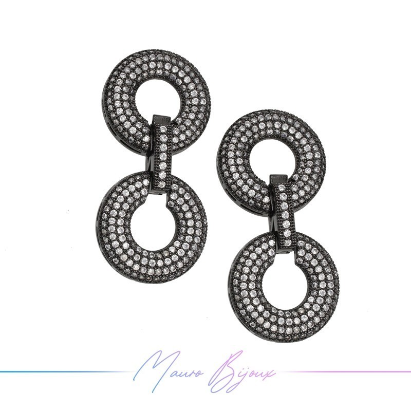 Closure Two Circles in Brass Pendant with Zircon Gun Metal 51.3x23.5mm
