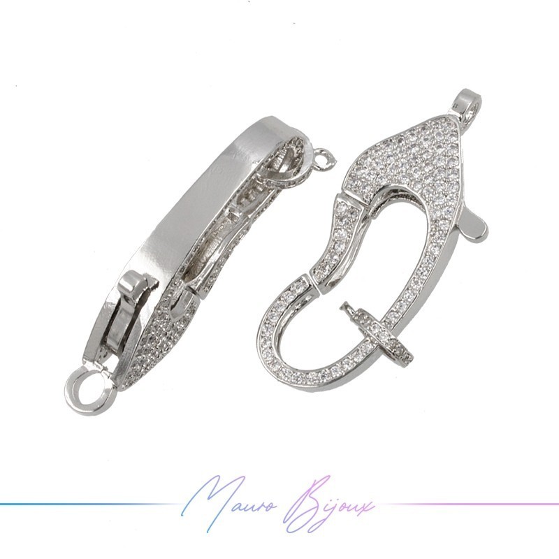 Chiusura Mod B in Ottone con Zirconi Argento 37.5x15.5mm
