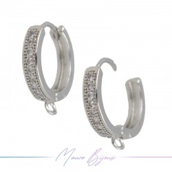 Hoop Earrings Strass in Brass Silver White 1