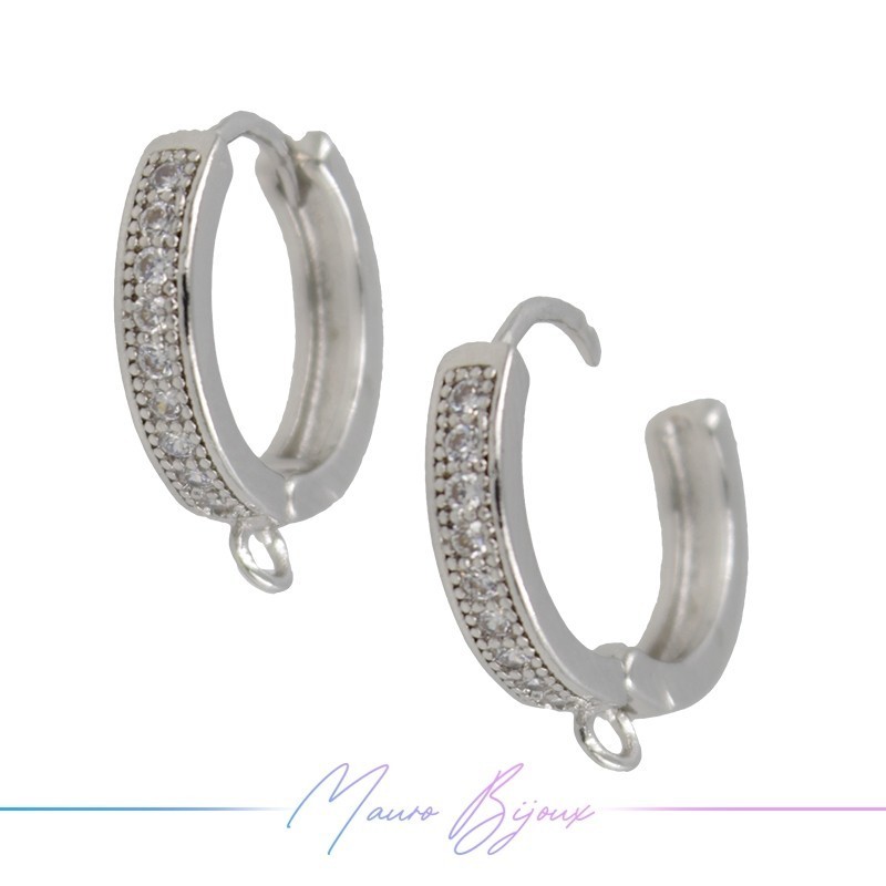 Orecchini Cerchio Strass in Ottone Argento Bianco 1