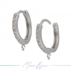 Hoop Earrings Strass in Brass Silver White 2