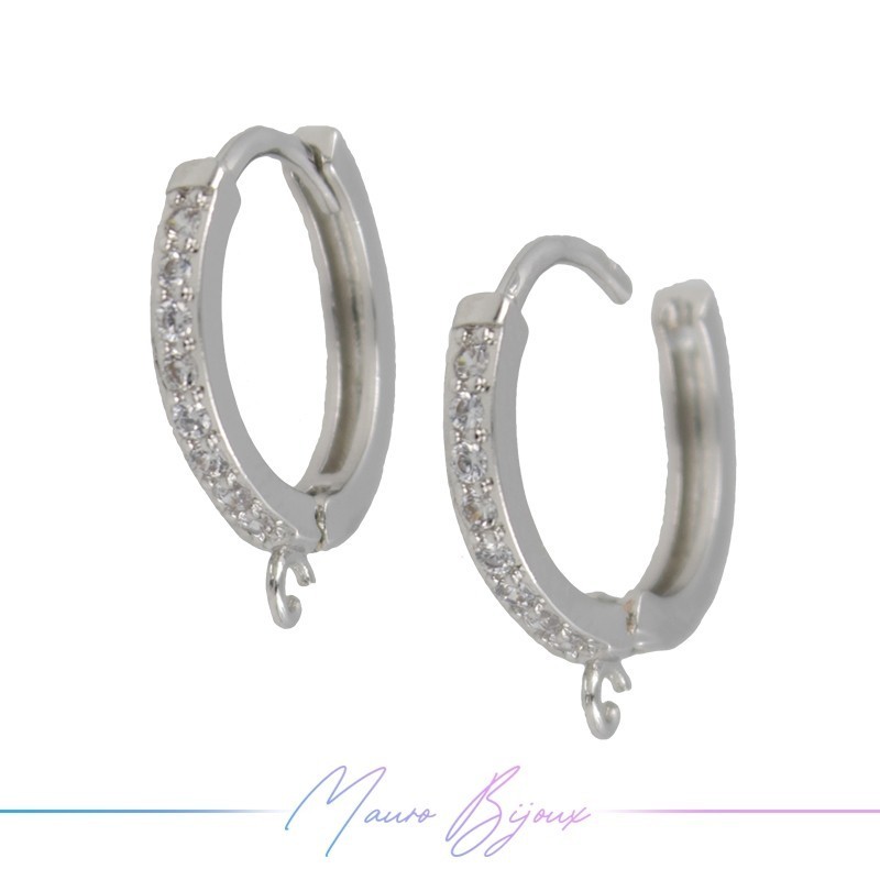 Orecchini Cerchio Strass in Ottone Argento Bianco 2