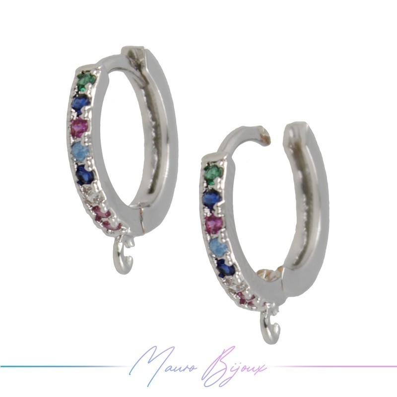 Hoop Earrings Strass in Brass Silver Multicolor