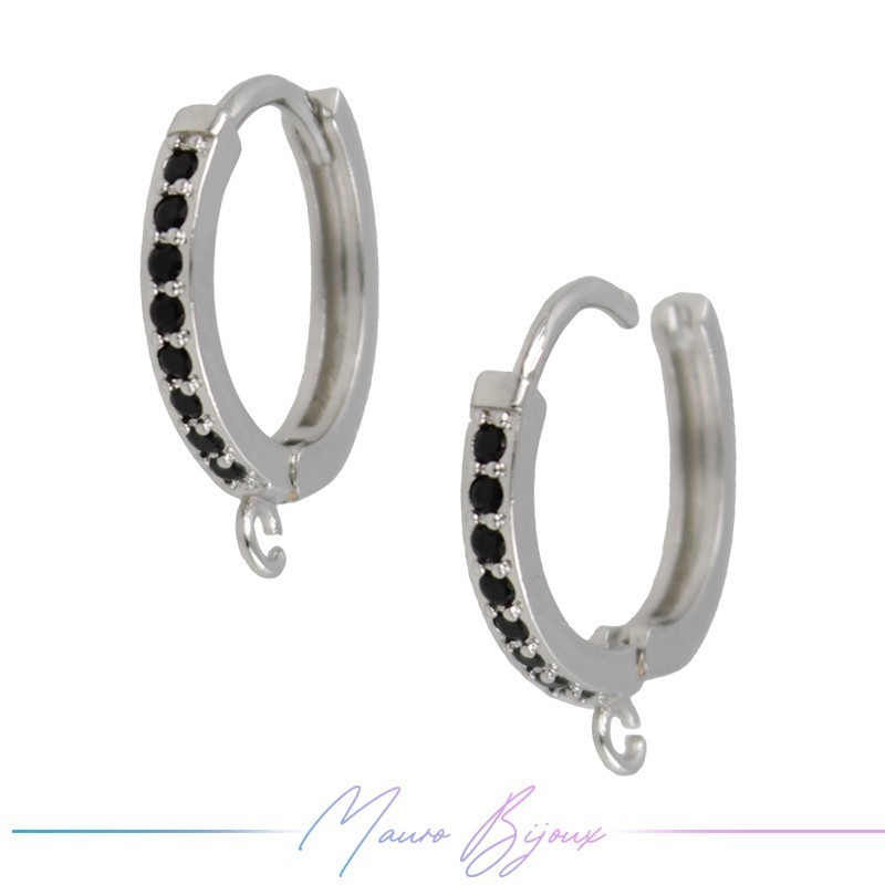 Orecchini Cerchio Strass in Ottone Argento Blu