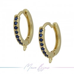 Hoop Earrings Strass in Brass Gold Blue