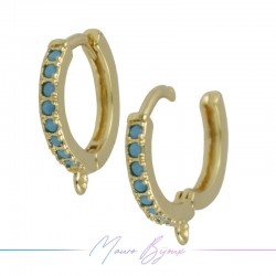 Hoop Earrings Strass in Brass Gold Light Blue