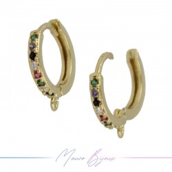 Hoop Earrings Strass in Brass Gold Multicolor