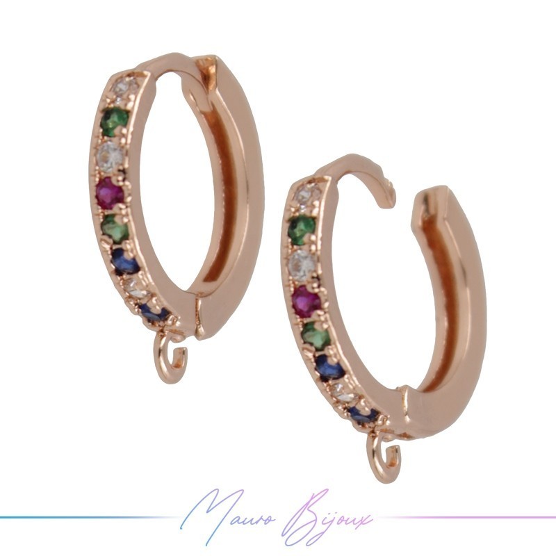 Hoop Earrings Strass in Brass Gold Rose Multicolor
