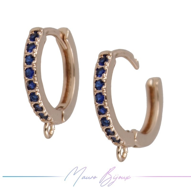 Orecchini Cerchio Strass in Ottone Oro Rosa Blu