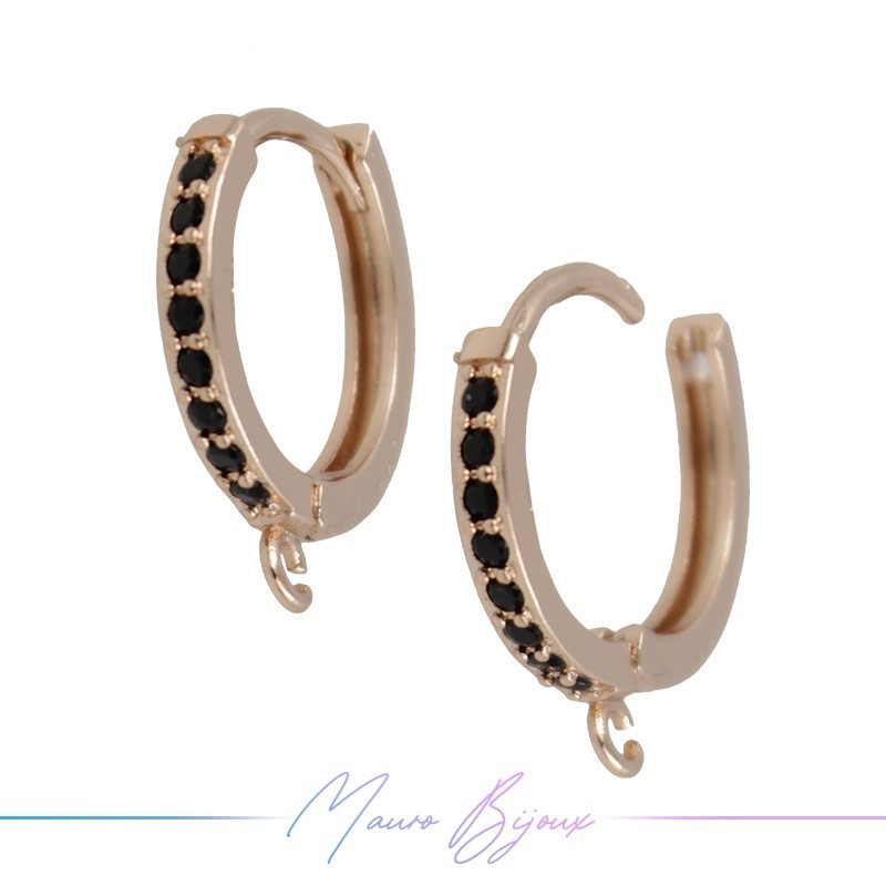 Hoop Earrings Strass in Brass Gold Rose Black