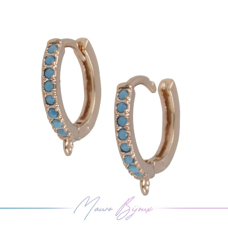 Hoop Earrings Strass in Brass Gold Rose Light Blue