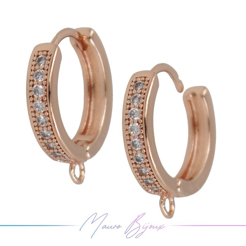 Hoop Earrings Strass in Brass Gold Rose White 1