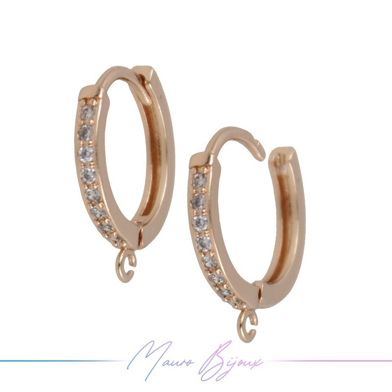 Hoop Earrings Strass in Brass Gold Rose White 2 Hoop Earrings Strass in Brass Gold Rose White 2