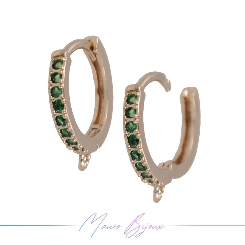 Hoop Earrings Strass in Brass Gold Rose Green