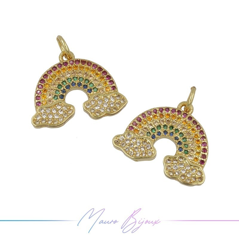 Ciondoli in Ottone con Strass Arcobaleno Dorato 15.4x18.7mm