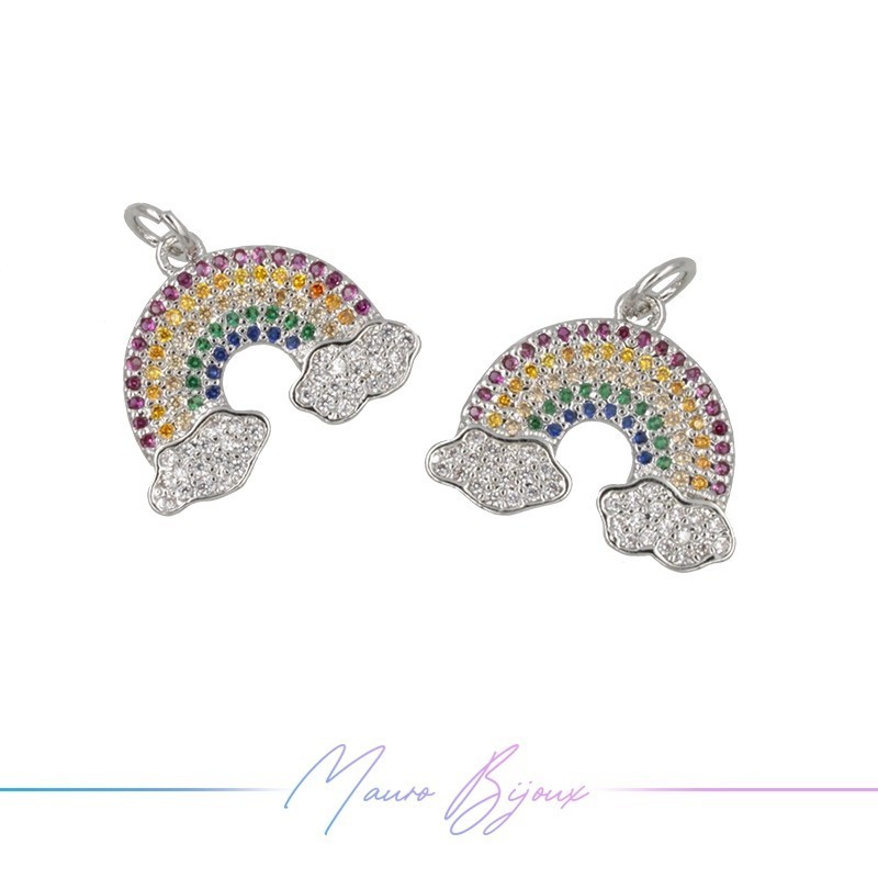 Charm Rainbow in Brass with Strass Silver 15.4x18.7mm