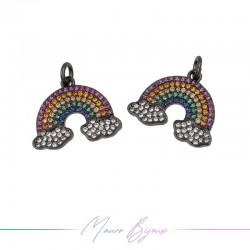 Charm Rainbow in Brass with Strass Gun Metal 15.4x18.7mm