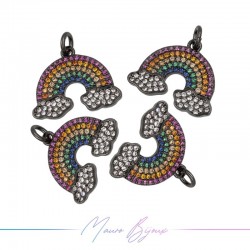 Charm Rainbow in Brass with Strass Gun Metal 15.4x18.7mm