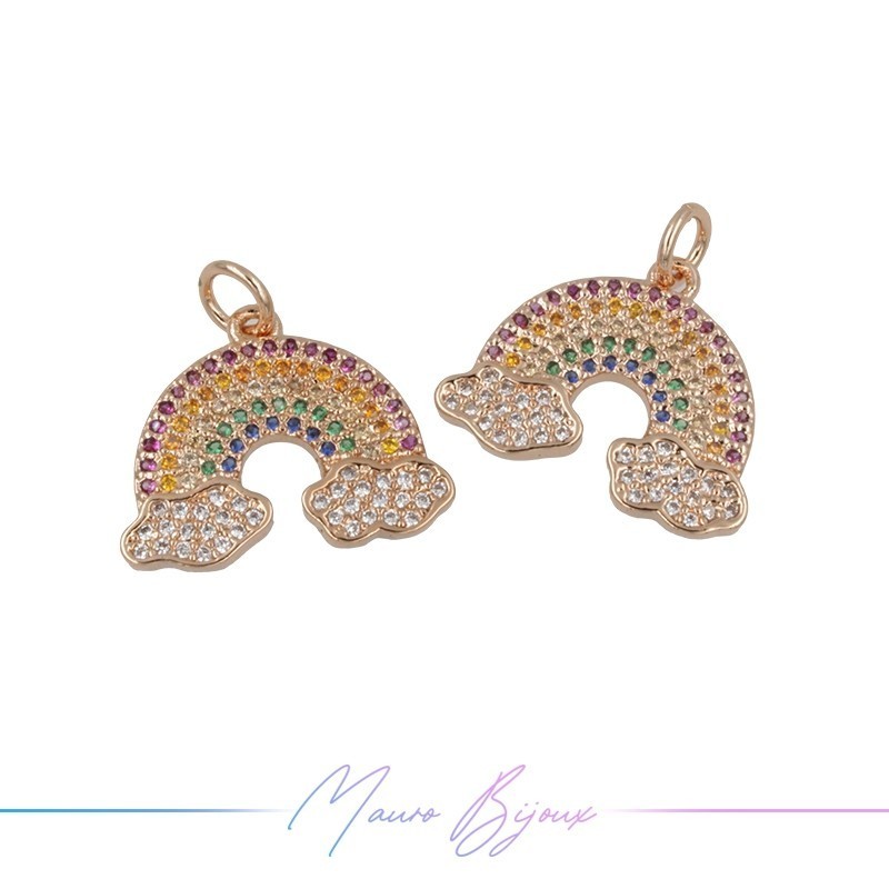 Ciondoli in Ottone con Strass Arcobaleno Oro Rosa 15.4x18.7mm