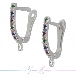 Orecchini Cerchio 2 in Ottone Argento con Strass Multicolor