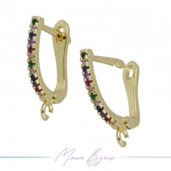 Orecchini Cerchio 2 in Ottone Dorato con Strass Multicolor