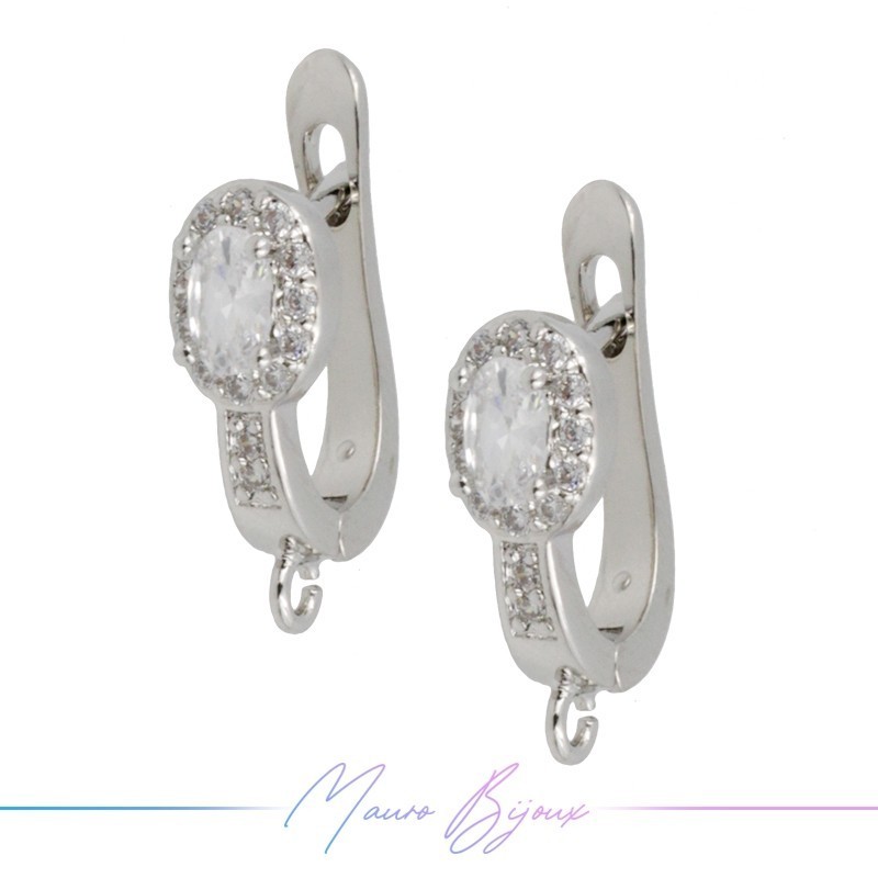 Hoop 3 Earrings in Silver Brass with Bianco Rhinestones