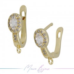 Hoop 3 Earrings in Gold Brass with Bianco Rhinestones