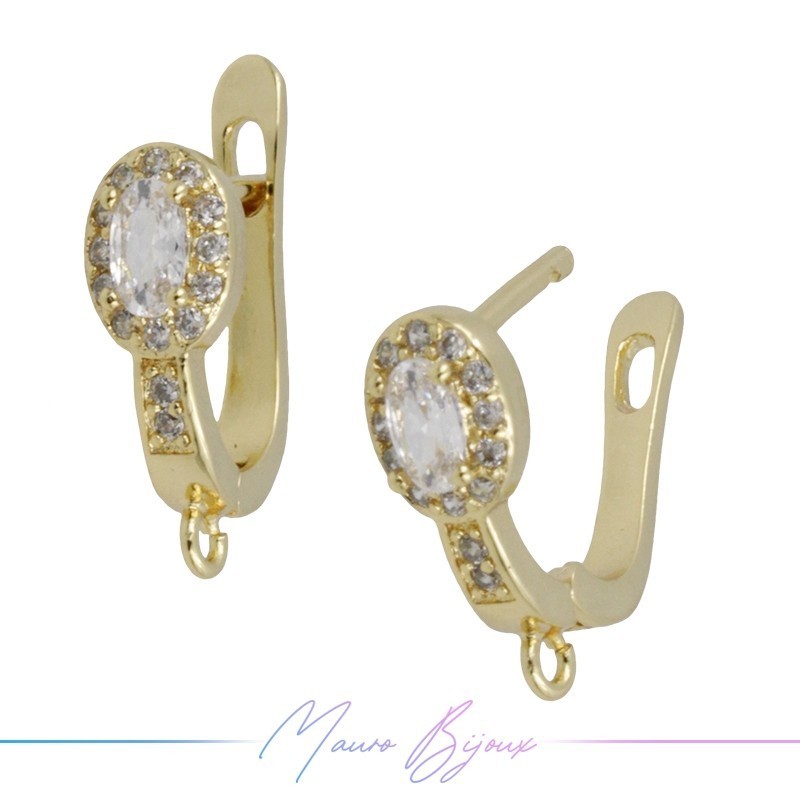 Hoop 3 Earrings in Gold Brass with Bianco Rhinestones