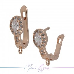 Hoop 3 Earrings in Rose Gold Brass with White Rhinestones
