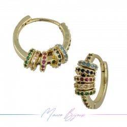 Hoop 4 Earrings in Gold Brass with Multicolor Rhinestones