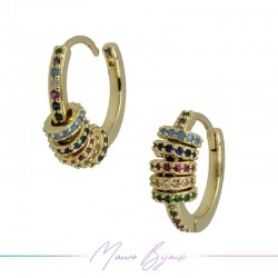 Hoop 4 Earrings in Gold Brass with Multicolor Rhinestones
