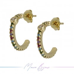 Hoop 5 Earrings in Gold Brass with Multicolor Rhinestones