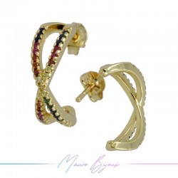 Hoop 7  Earrings in Gold Brass with Multicolor Rhinestones