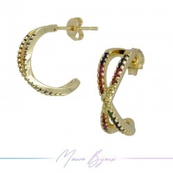 Hoop 7  Earrings in Gold Brass with Multicolor Rhinestones