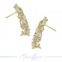 Earrings Mod A in Gold Brass with White Rhinestones
