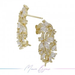Earrings Mod A in Gold Brass with White Rhinestones