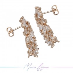Earrings Mod A in Rose Gold Brass with White Rhinestones