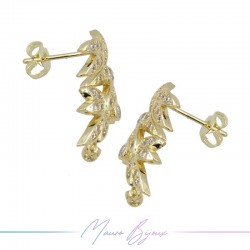Earrings Mod B in Gold Brass with White Rhinestones
