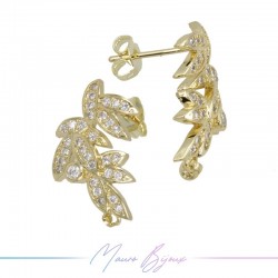 Earrings Mod B in Gold Brass with White Rhinestones