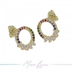 Earrings Mod D in Gold Brass with Multicolor Rhinestones