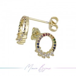Earrings Mod D in Gold Brass with Multicolor Rhinestones