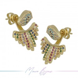 Earrings Mod E in Gold Brass with Multicolor Rhinestones