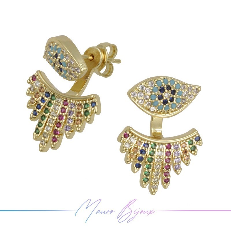 Orecchini Mod E in Ottone Dorato con Strass Multicolor